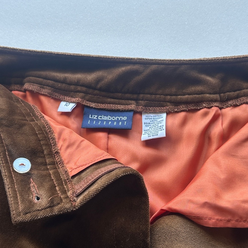 Liz Claiborne Lizsport Brown Velvet Mini Skirt Cotton Size 10 Straight Pencil - Picture 2 of 2